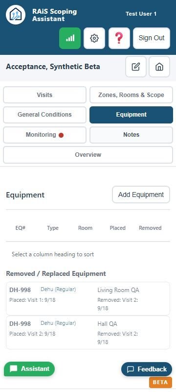 Home RAiS mobile equipment tracking view