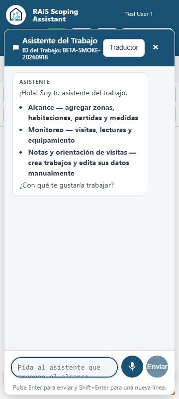 Asistente del Trabajo de RAiS en un dispositivo móvil con datos ficticios
