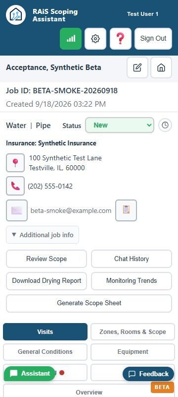 Home RAiS mobile job overview with fictional training data