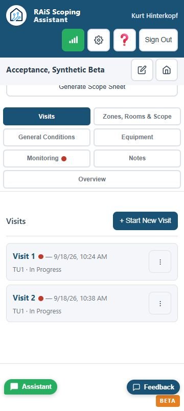 Home RAiS mobile visit history for a fictional job