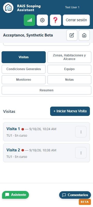 Vista móvil en español del historial de visitas de un trabajo ficticio